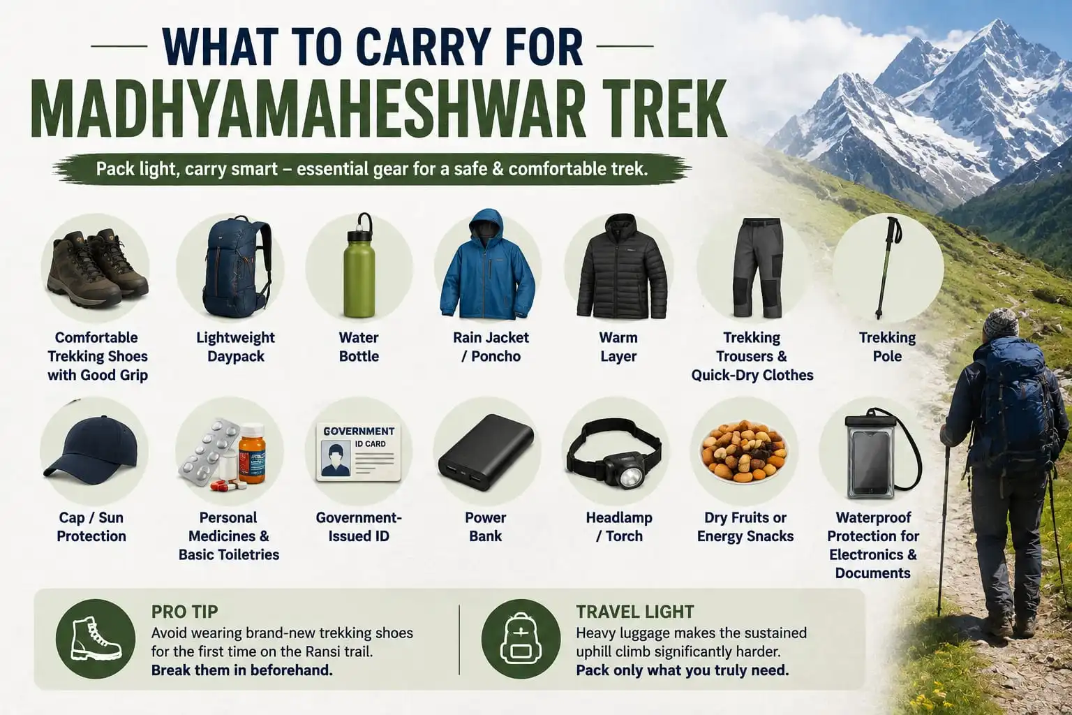 Essential items to carry for the Madhyamaheshwar Trek