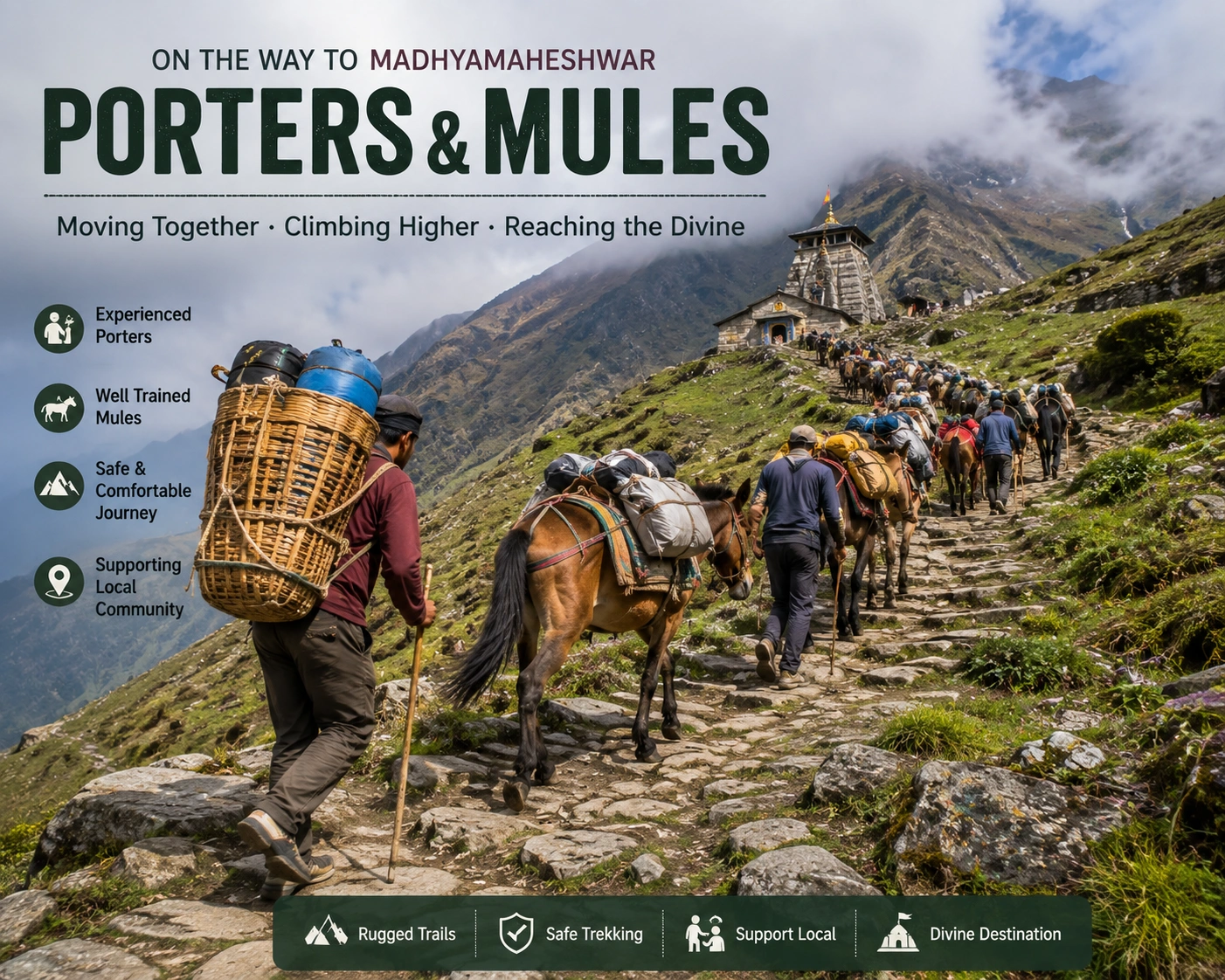 porter and mules at madhyamaheshwar trek